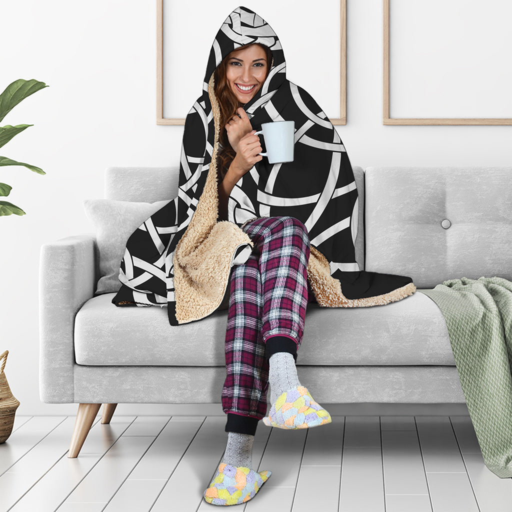 Black And White Celtic Knot Print Hooded Blanket