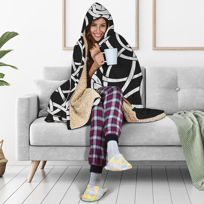 Black And White Celtic Knot Print Hooded Blanket