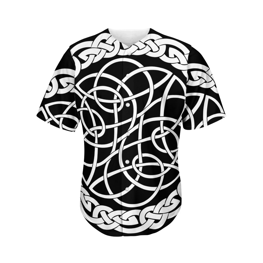 Black And White Celtic Knot Print Men's Baseball Jersey