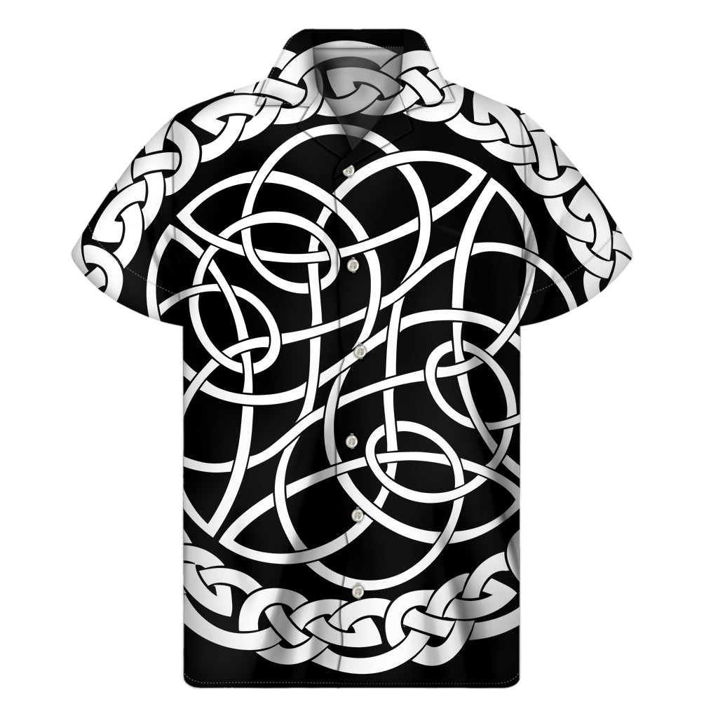 Black And White Celtic Knot Print Men's Short Sleeve Shirt