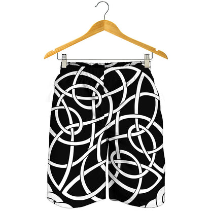 Black And White Celtic Knot Print Men's Shorts