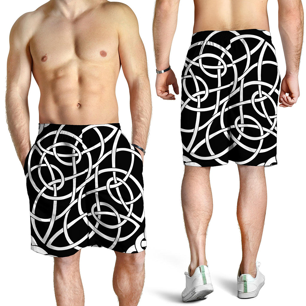 Black And White Celtic Knot Print Men's Shorts