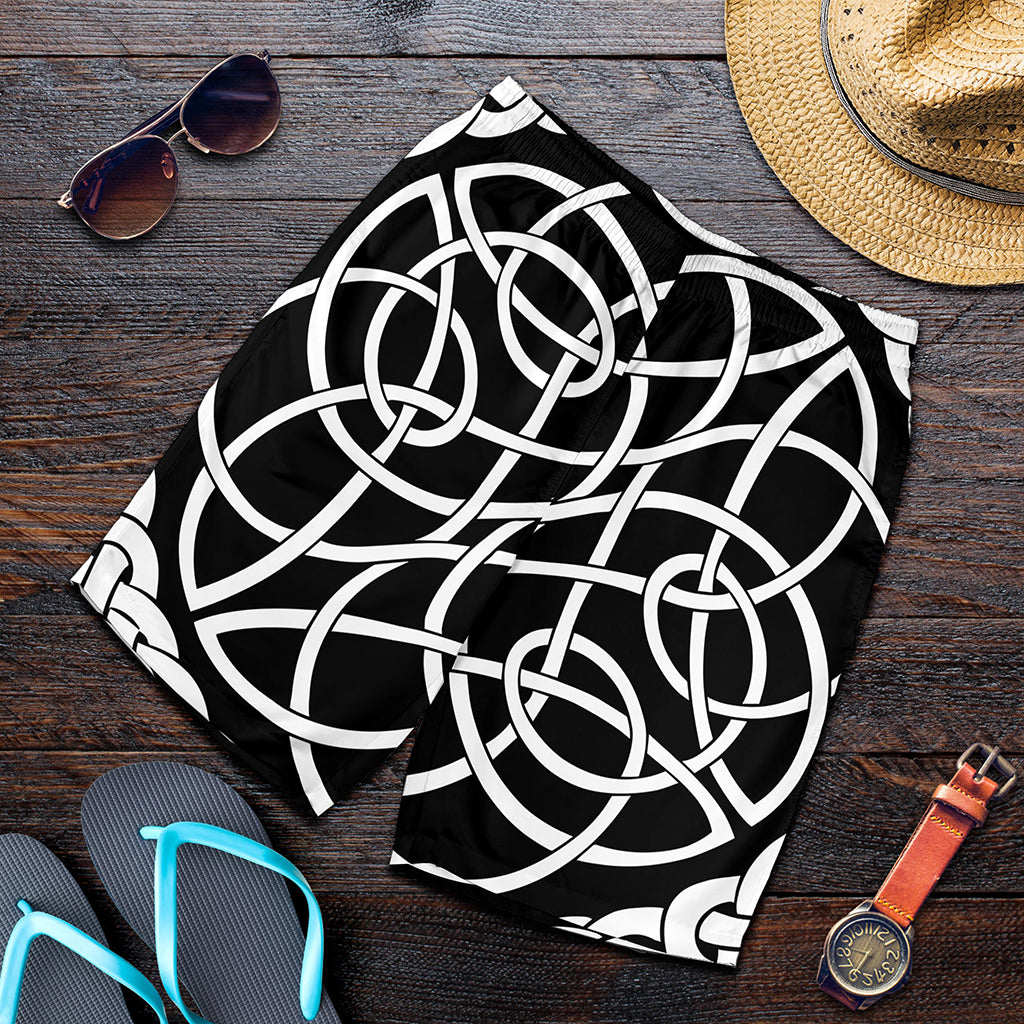 Black And White Celtic Knot Print Men's Shorts