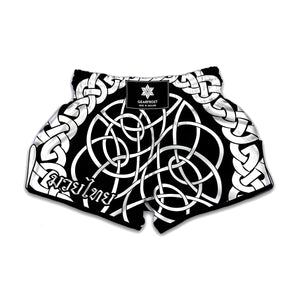 Black And White Celtic Knot Print Muay Thai Boxing Shorts