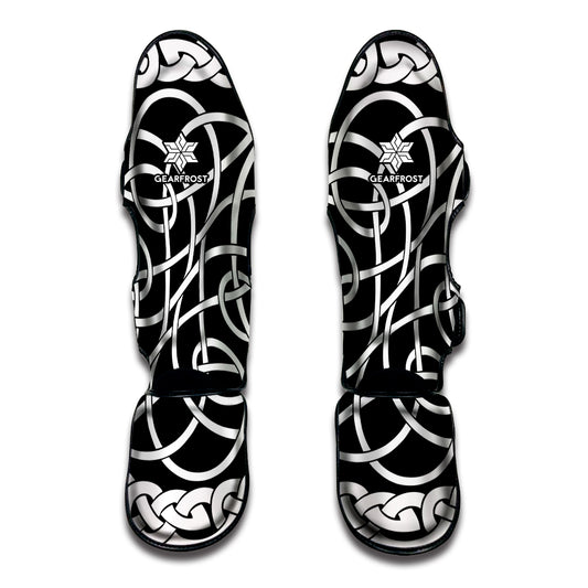 Black And White Celtic Knot Print Muay Thai Shin Guard