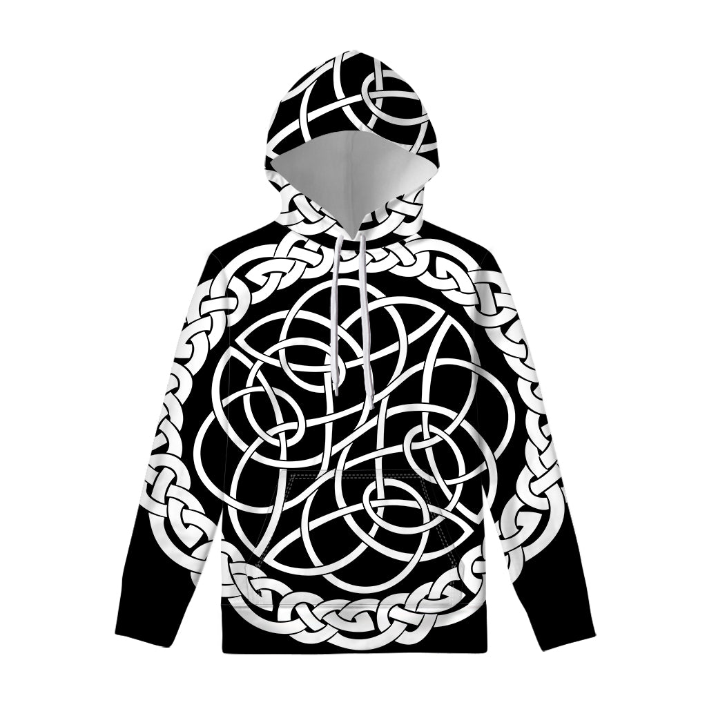 Black And White Celtic Knot Print Pullover Hoodie