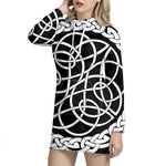 Black And White Celtic Knot Print Pullover Hoodie Dress