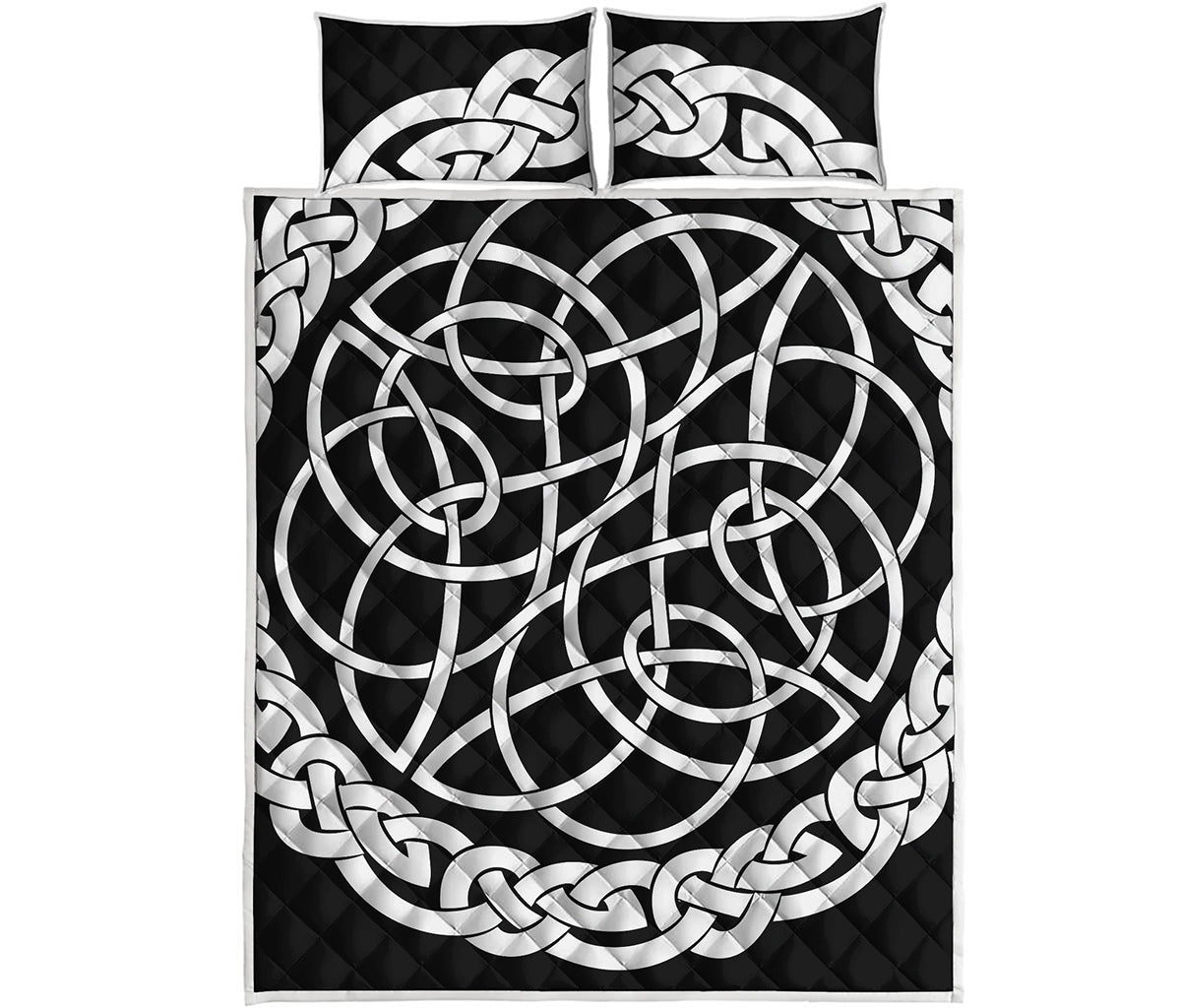 Black And White Celtic Knot Print Quilt Bed Set