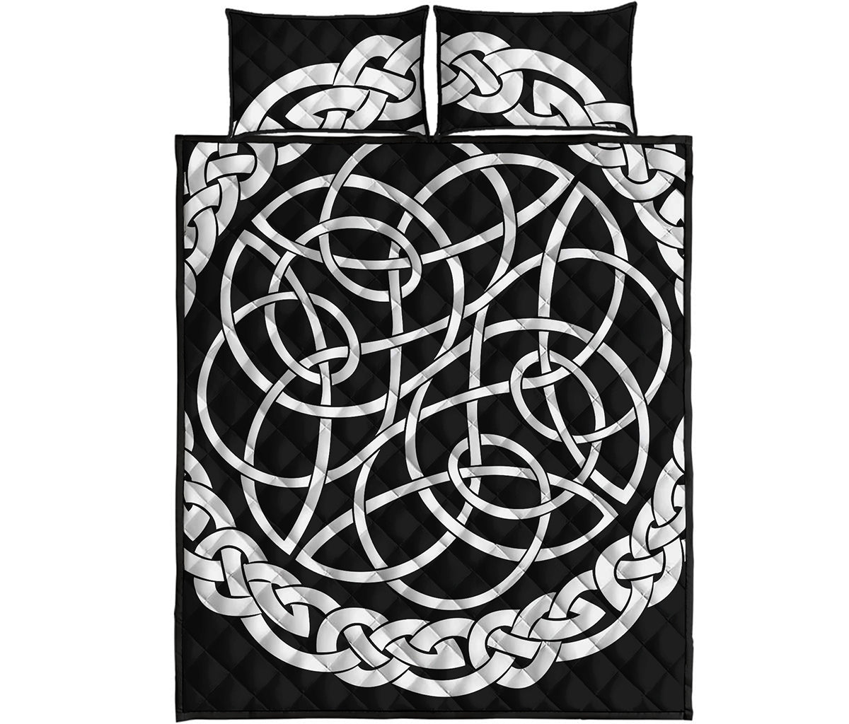 Black And White Celtic Knot Print Quilt Bed Set