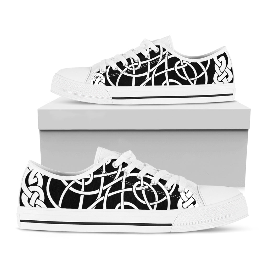 Black And White Celtic Knot Print White Low Top Shoes