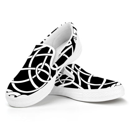 Black And White Celtic Knot Print White Slip On Shoes
