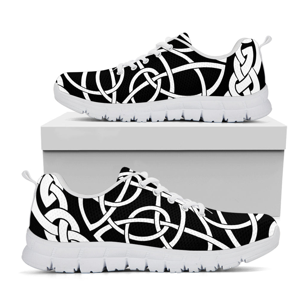 Black And White Celtic Knot Print White Sneakers
