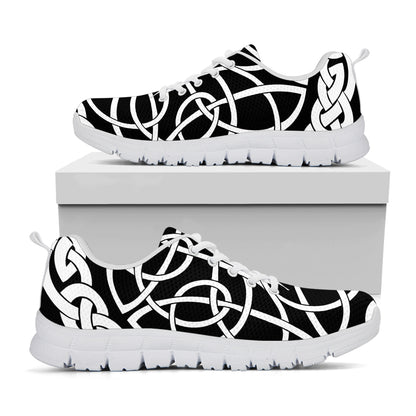 Black And White Celtic Knot Print White Sneakers