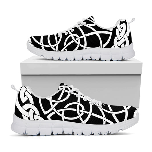 Black And White Celtic Knot Print White Sneakers