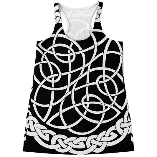Black And White Celtic Knot Print Women's Racerback Tank Top