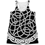 Black And White Celtic Knot Print Women's Racerback Tank Top