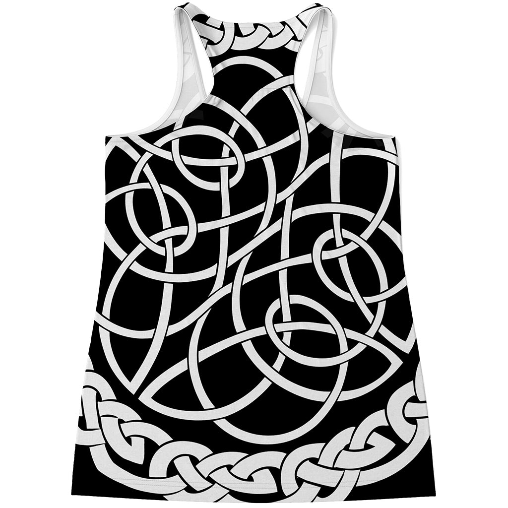 Black And White Celtic Knot Print Women's Racerback Tank Top