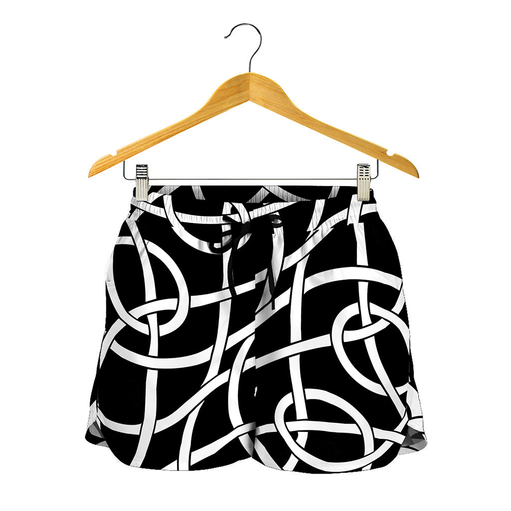 Black And White Celtic Knot Print Women's Shorts
