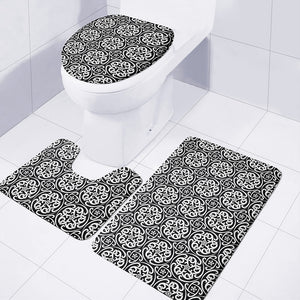 Black And White Celtic Pattern Print 3 Piece Bath Mat Set