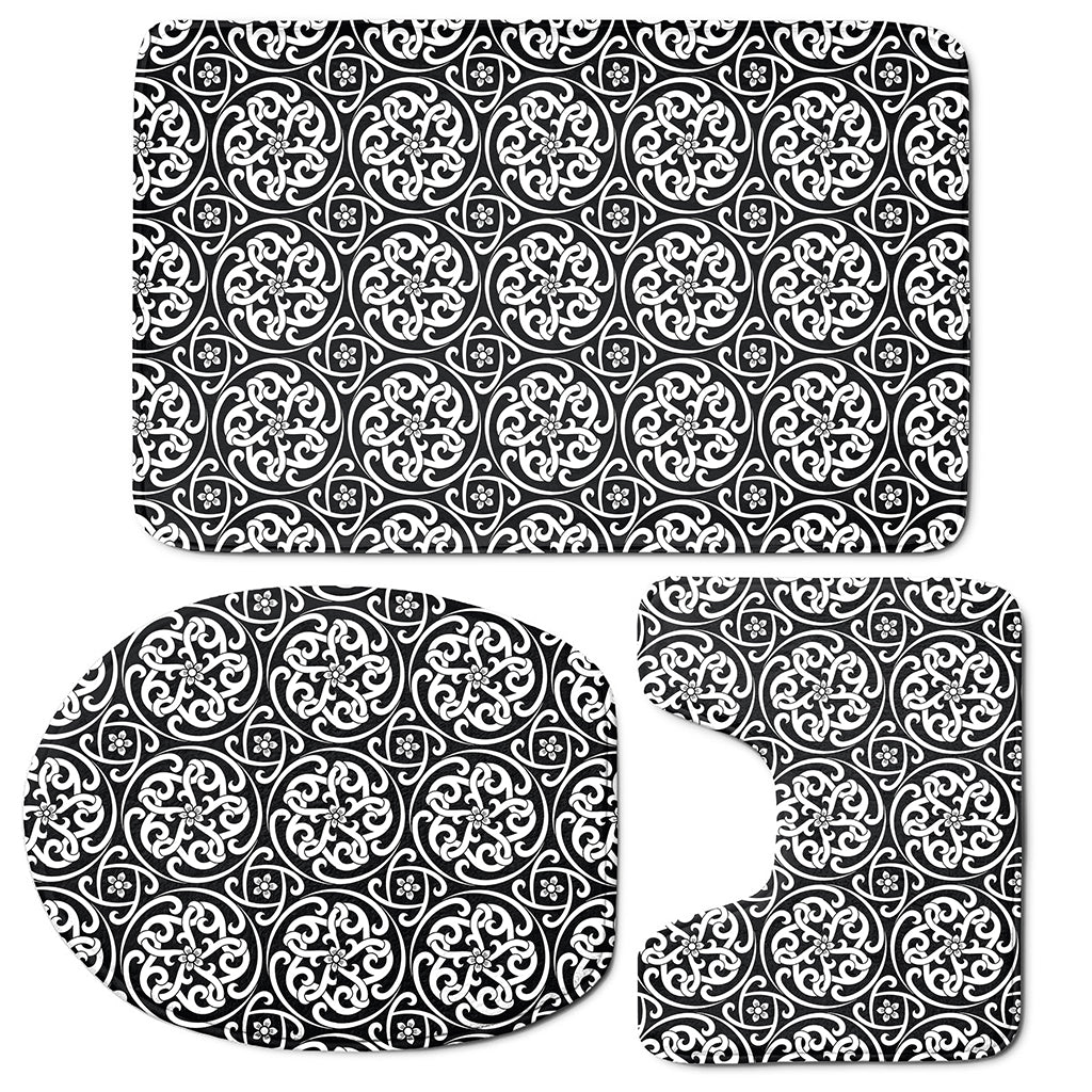 Black And White Celtic Pattern Print 3 Piece Bath Mat Set