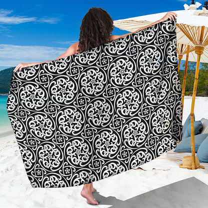 Black And White Celtic Pattern Print Beach Sarong Wrap