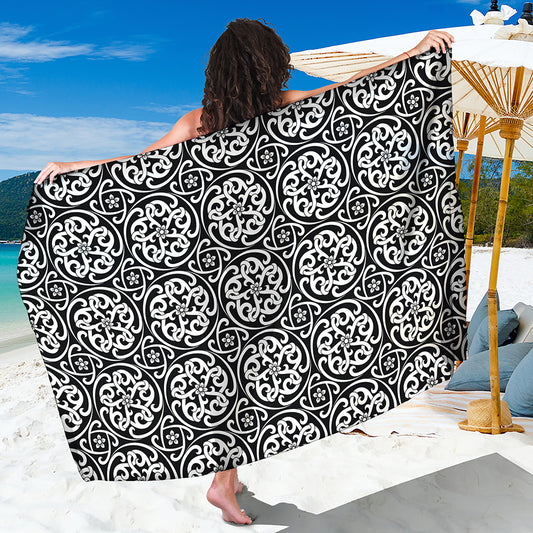 Black And White Celtic Pattern Print Beach Sarong Wrap