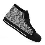 Black And White Celtic Pattern Print Black High Top Shoes