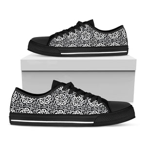 Black And White Celtic Pattern Print Black Low Top Shoes