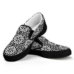 Black And White Celtic Pattern Print Black Slip On Shoes