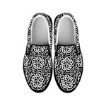 Black And White Celtic Pattern Print Black Slip On Shoes