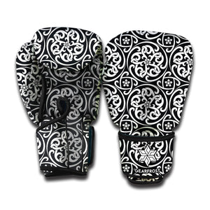 Black And White Celtic Pattern Print Boxing Gloves