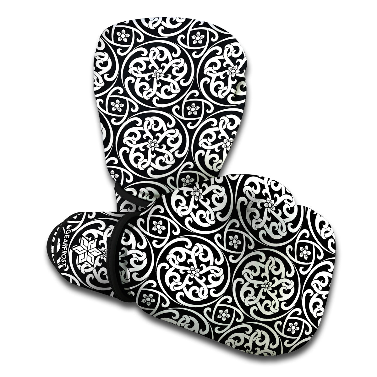 Black And White Celtic Pattern Print Boxing Gloves