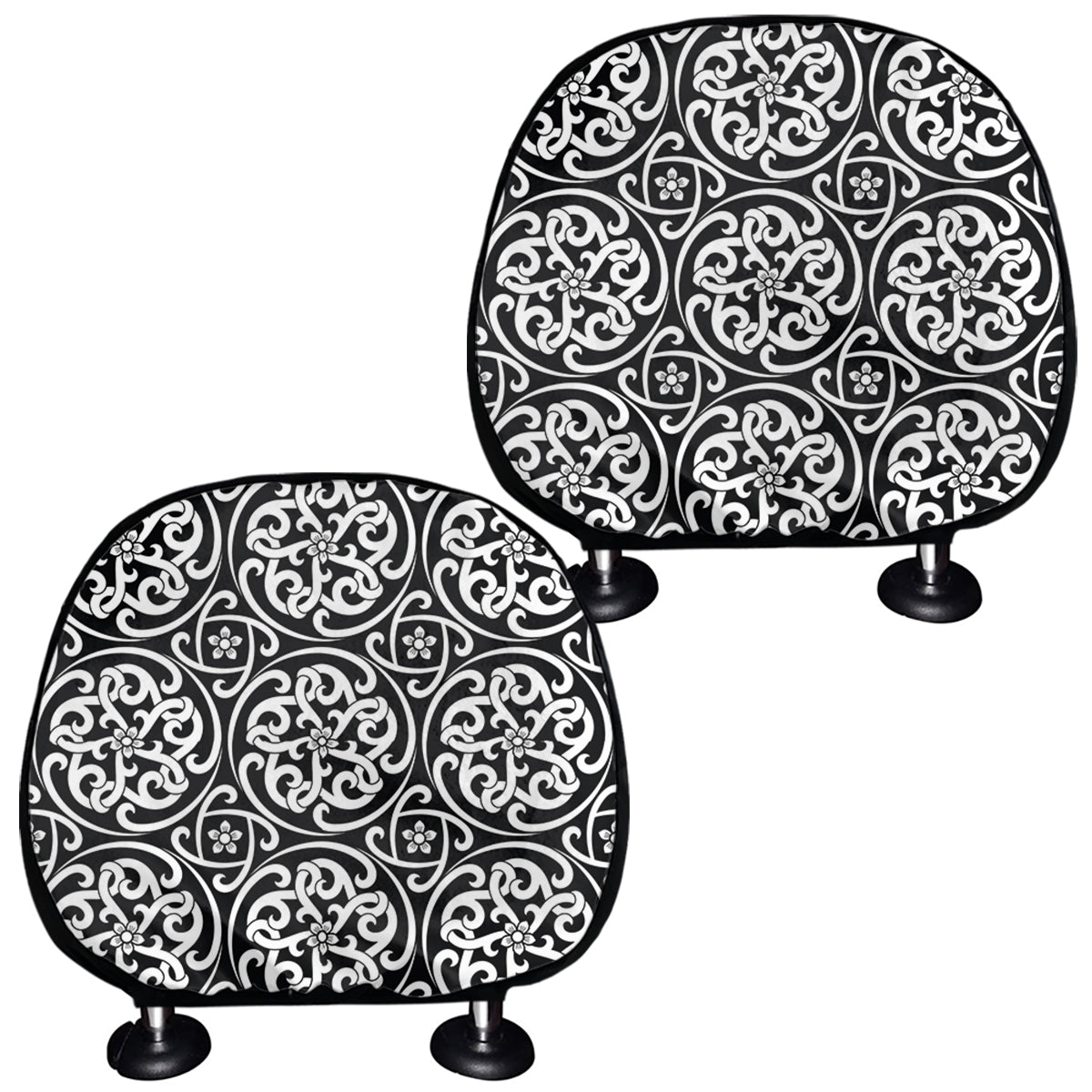 Black And White Celtic Pattern Print Car Headrest Covers