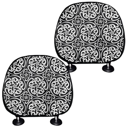 Black And White Celtic Pattern Print Car Headrest Covers