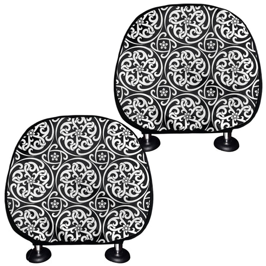 Black And White Celtic Pattern Print Car Headrest Covers