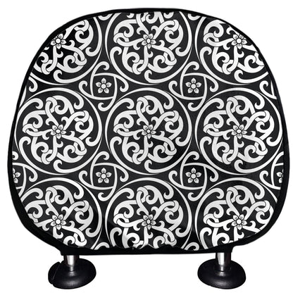 Black And White Celtic Pattern Print Car Headrest Covers
