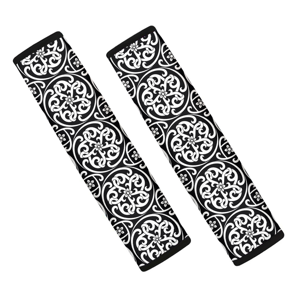 Black And White Celtic Pattern Print Car Seat Belt Covers