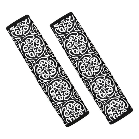 Black And White Celtic Pattern Print Car Seat Belt Covers