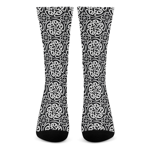 Black And White Celtic Pattern Print Crew Socks