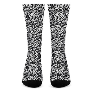 Black And White Celtic Pattern Print Crew Socks