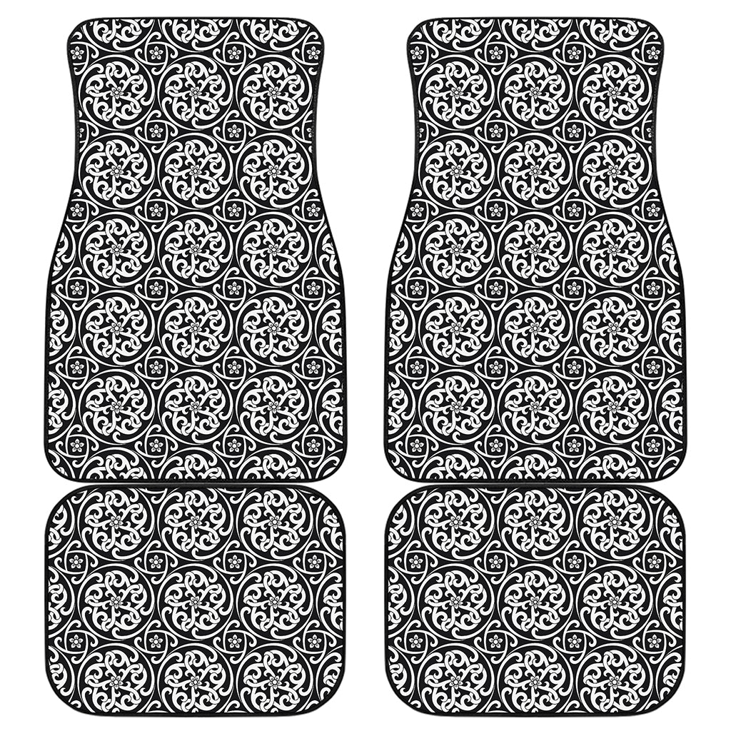 Black And White Celtic Pattern Print Front and Back Car Floor Mats