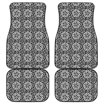Black And White Celtic Pattern Print Front and Back Car Floor Mats