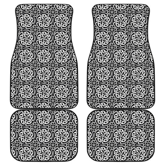 Black And White Celtic Pattern Print Front and Back Car Floor Mats