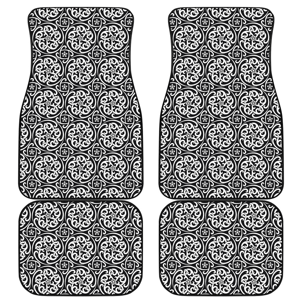 Black And White Celtic Pattern Print Front and Back Car Floor Mats