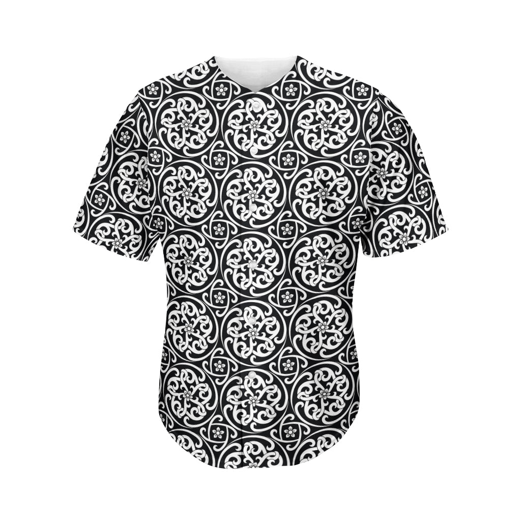 Black And White Celtic Pattern Print Men's Baseball Jersey