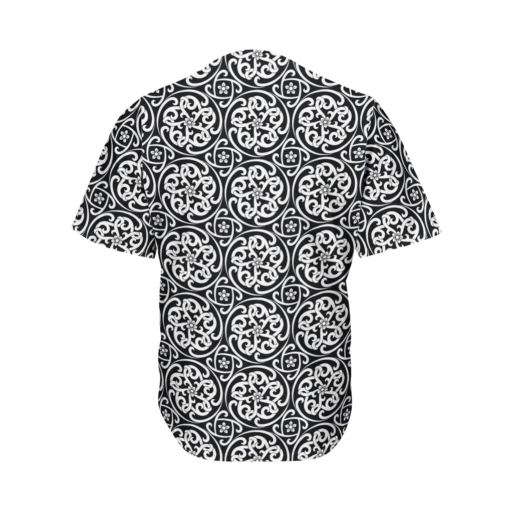 Black And White Celtic Pattern Print Men's Baseball Jersey