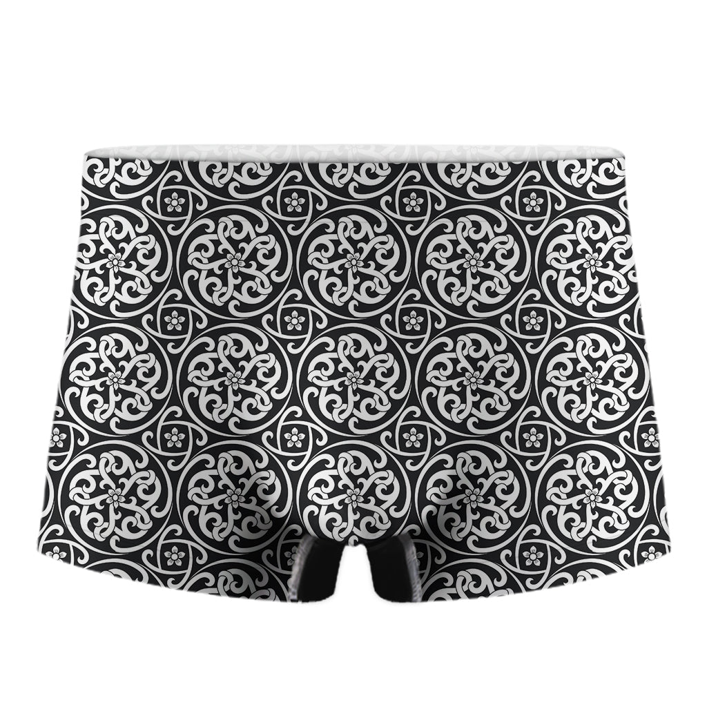 Black And White Celtic Pattern Print Men's Boxer Briefs