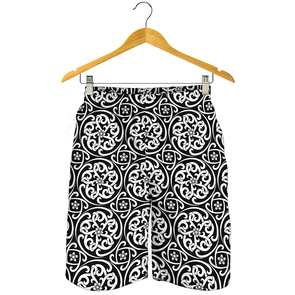 Black And White Celtic Pattern Print Men's Shorts