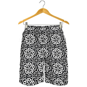 Black And White Celtic Pattern Print Men's Shorts