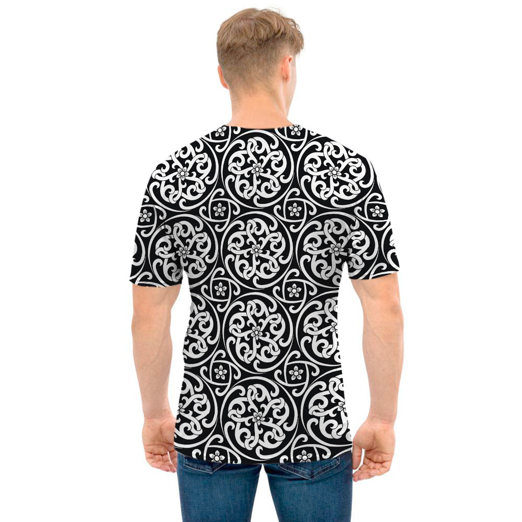 Black And White Celtic Pattern Print Men's T-Shirt